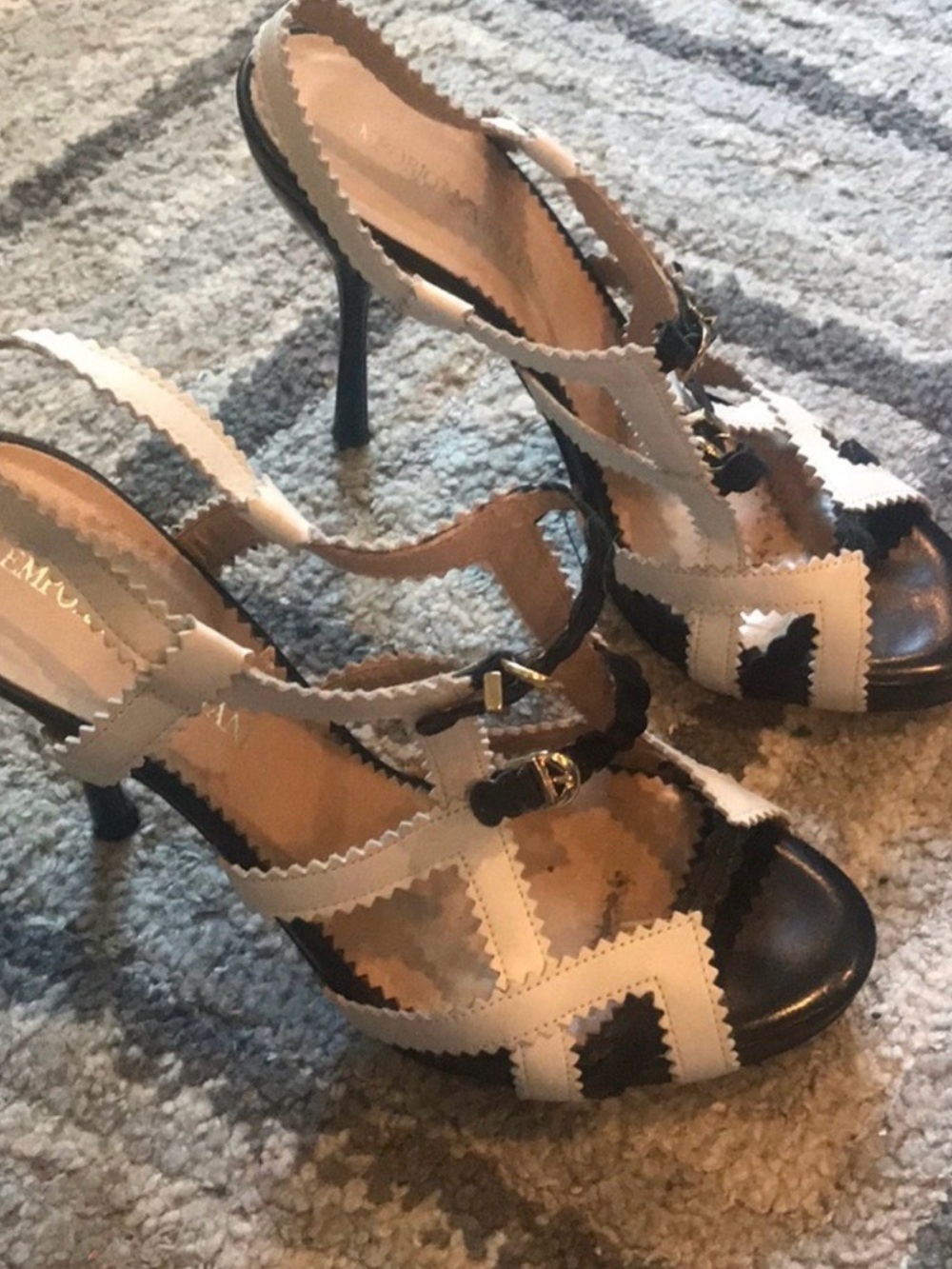 EA Womens Black and White Strappy High Heel Sandals